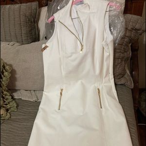Carlisle Cream Sleeveless Midi Dress with Gold Zipper Accents